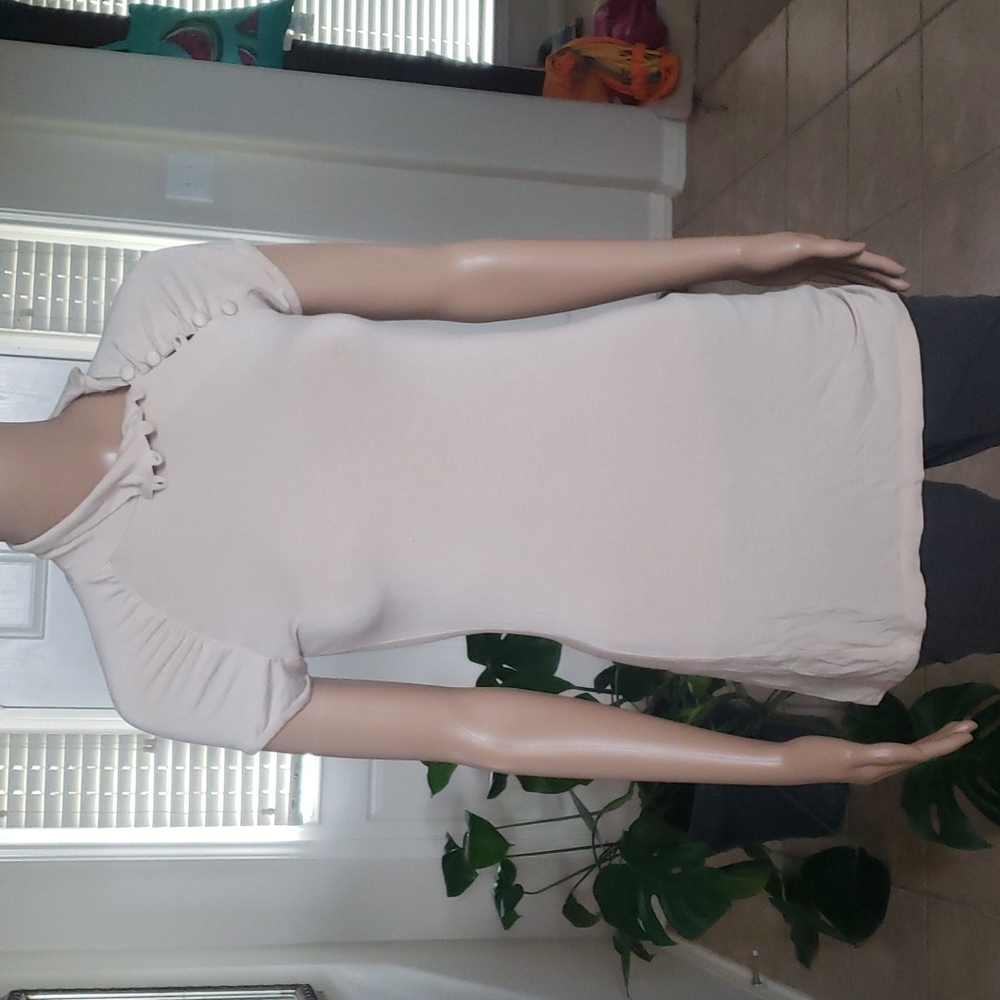Moda International s button up mockneck sexy stretchy cap sleeve